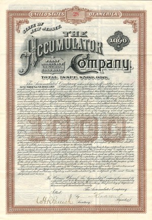 Accumulator Co. Bond signed by Theodore Newton Vail - Available in Blue and Brown (Uncanceled)